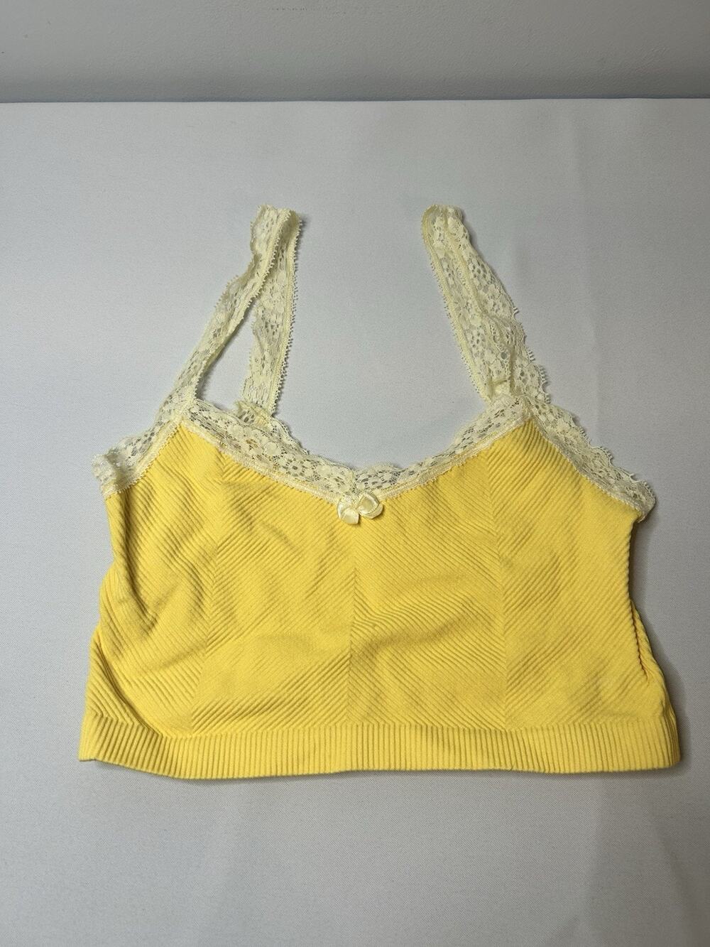 Ribbed Lace Bralette Crop Top Yellow M/L Adult Fit Urban Outfitters